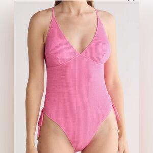 NWT Betsey Johnson Side Tie V-Neck Scrunched One-Piece Swimsuit